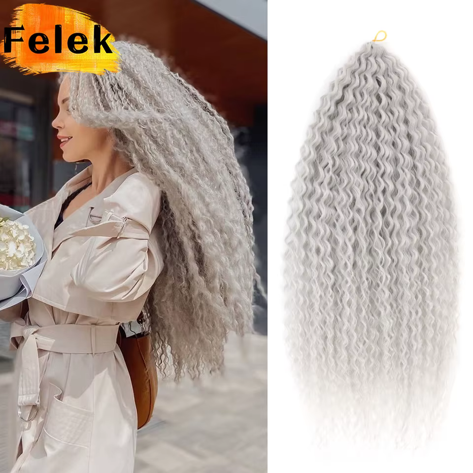 Tresses brésiliennes synthétiques bouclées Extension de tressage doux 20-28 pouces Afro Crochet cheveux longue vague