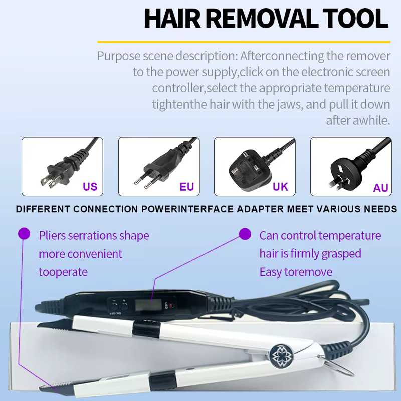 Kit d'extensions de cheveux légers en V avec colle à lumière UV et machine d'extension