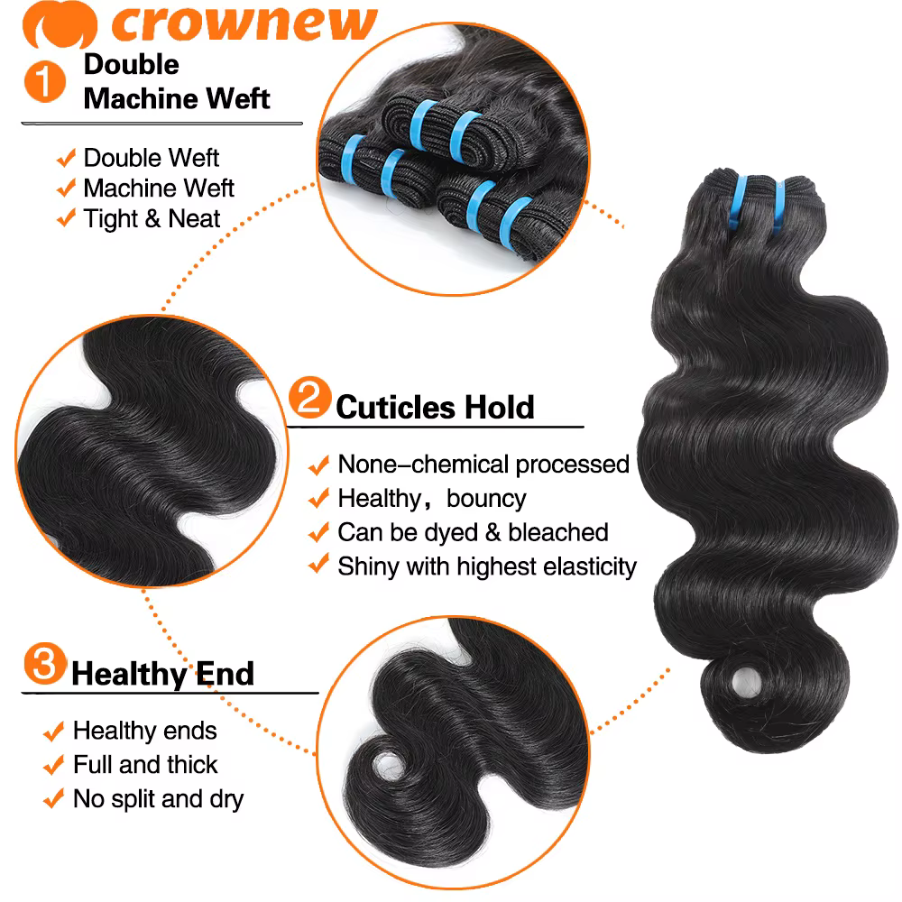 Extensions de cheveux humains brésiliens vierges 16A Body Wave