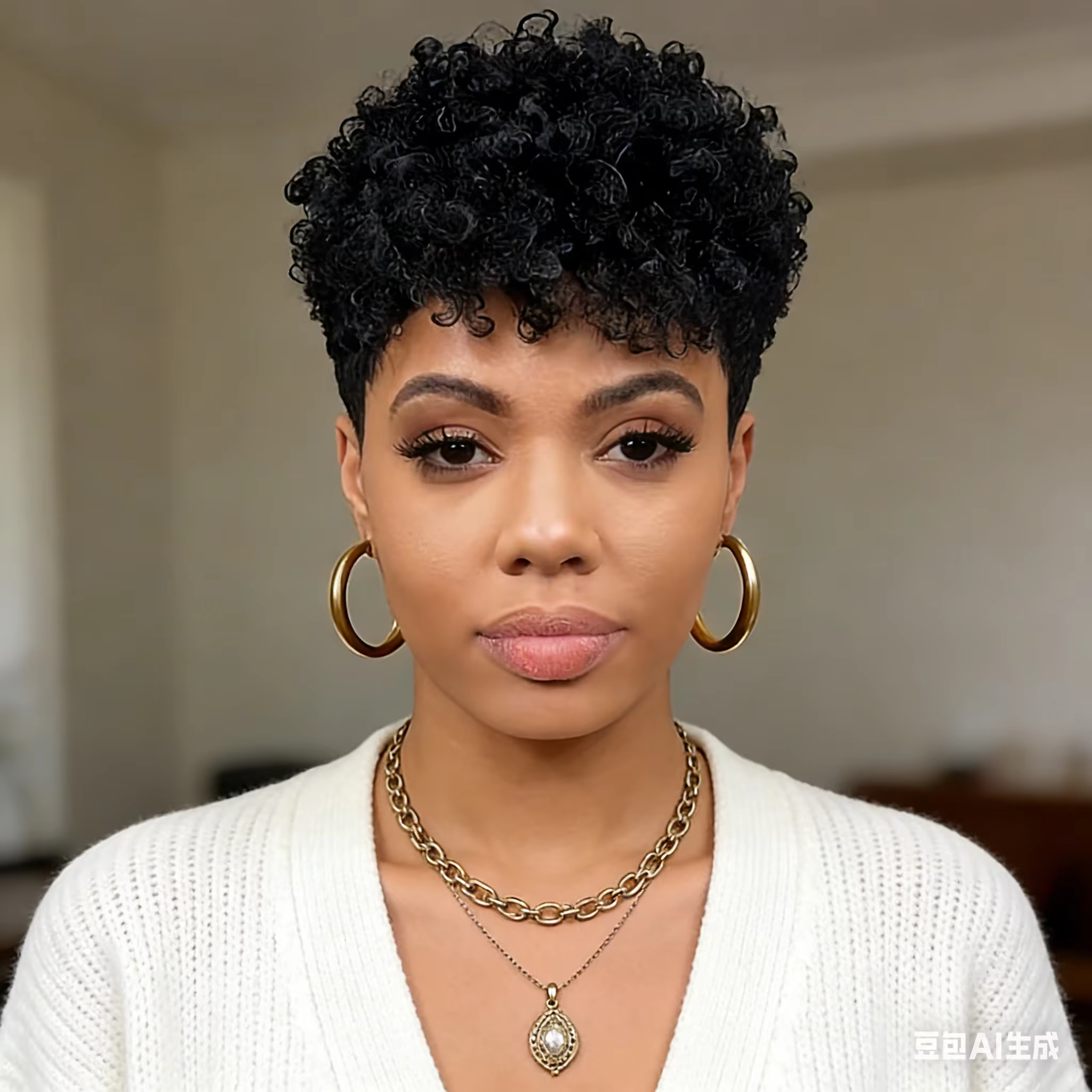 Perruque Courte Bouclée Pixie en Cheveux Humains pour Femme
