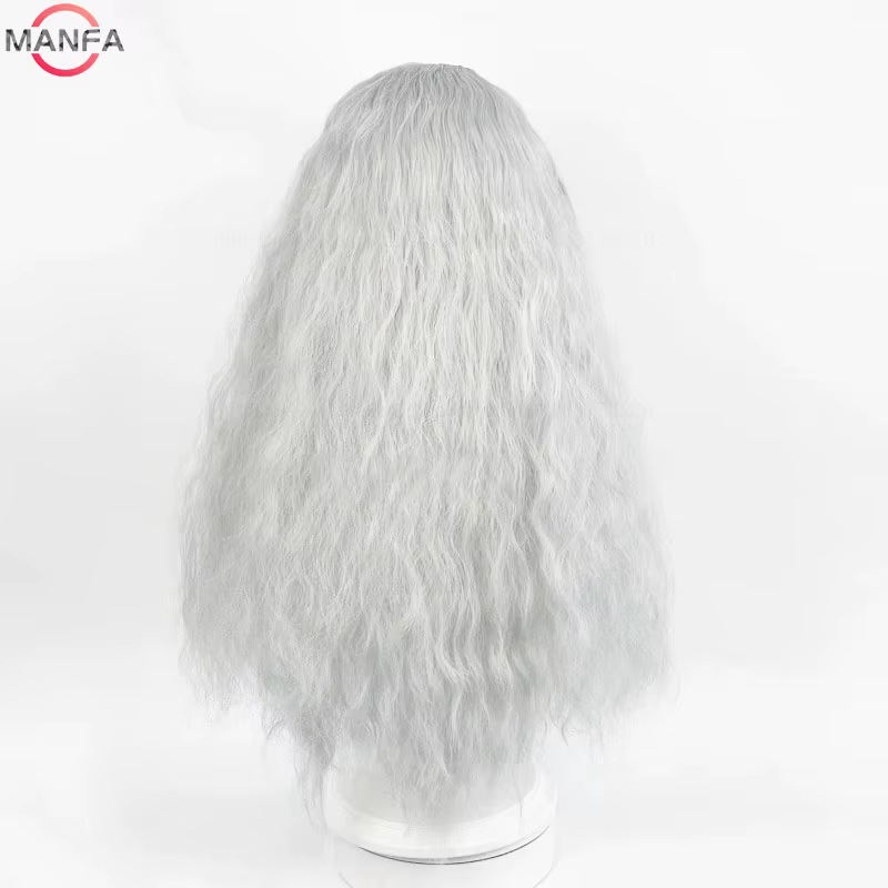 Griffith Cosplay perruque gris clair bouclés ondulés longs résistant à la chaleur perruques de cheveux synthétiques +
