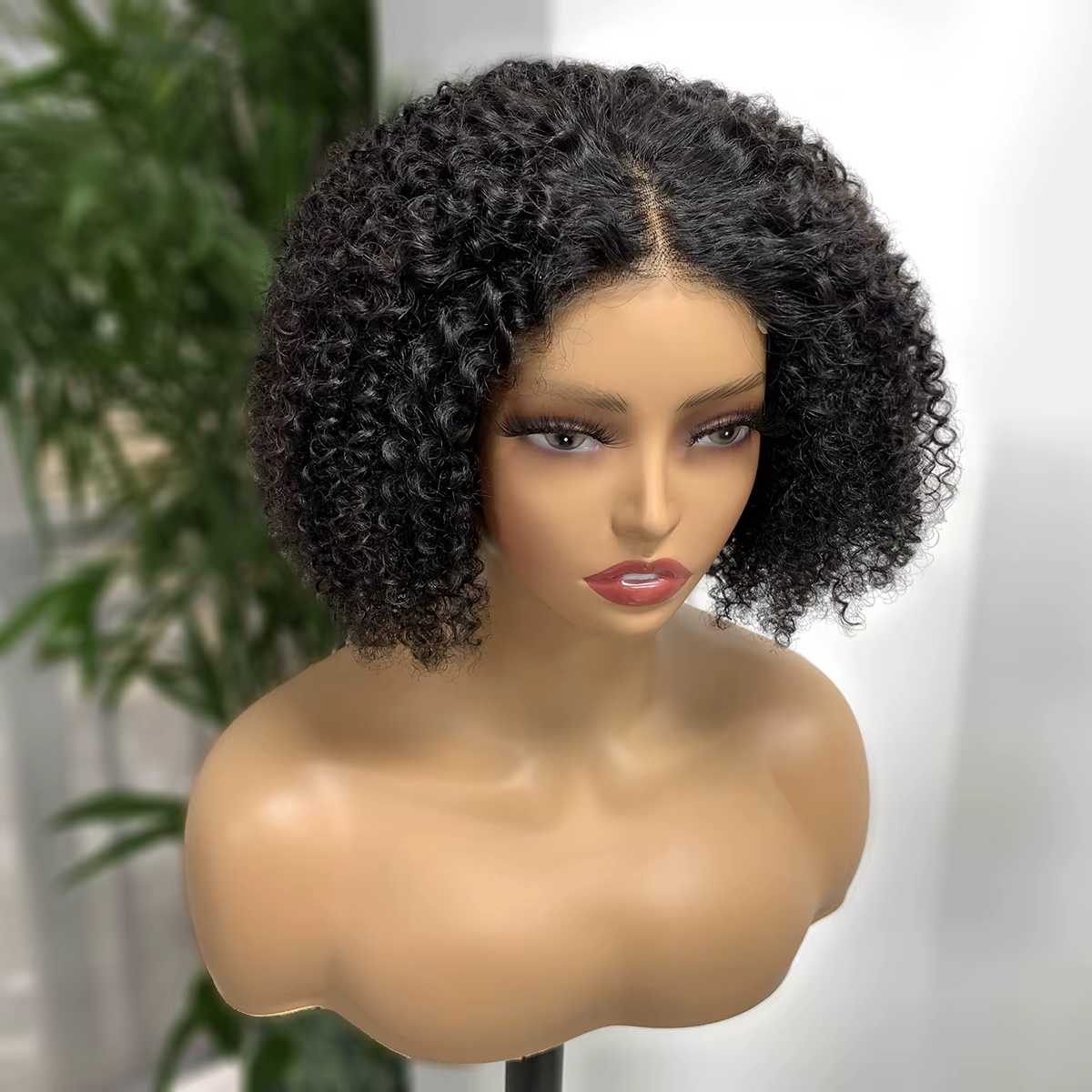 Crépus bouclés Bob perruque cheveux humains 180% densité 4x4 dentelle avant perruques