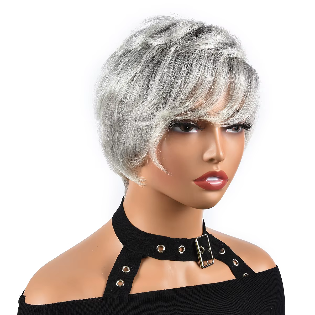Hairugo-Perruques de cheveux humains sans colle avec frange