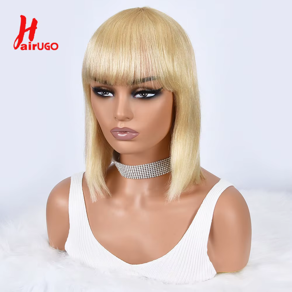 HairUGo-Perruque BOB blonde avec frange pour femme