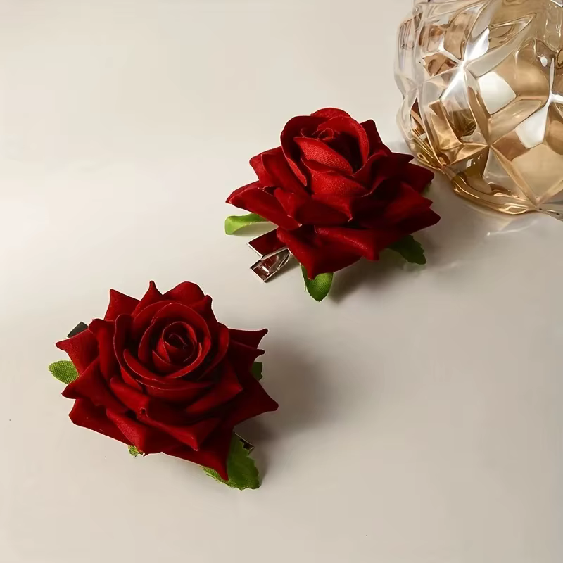 3 Pinces à Cheveux Décoratives Élégantes à Fleurs Roses