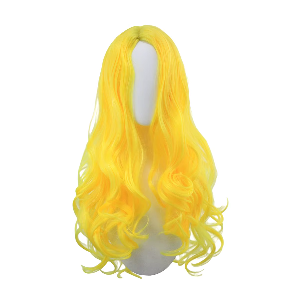 Perruque synthétique longue et bouclée jaune vif pour femme
