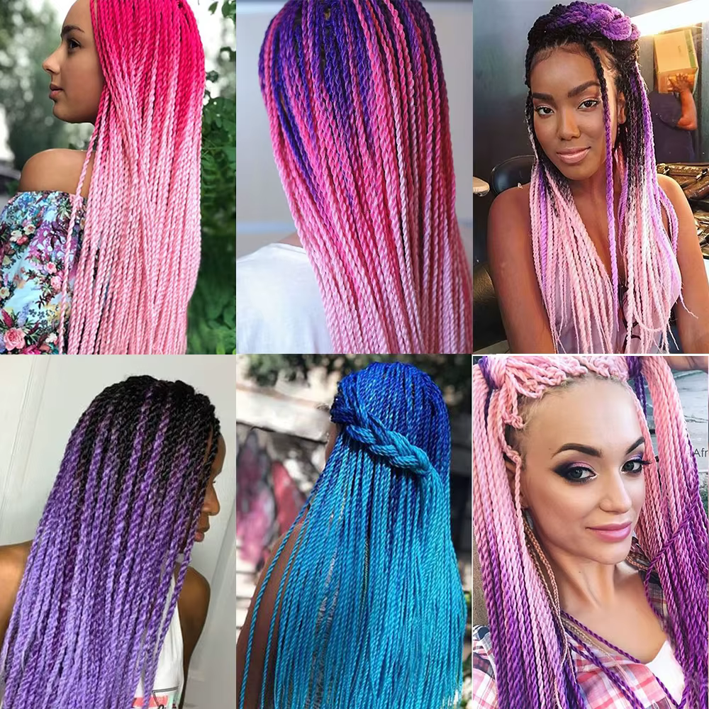 Extensions synthétiques HAIRSTAR, tresses sénégalaises au crochet, 24 pouces, 30 racines/paquet, cheveux à tresser pour femmes, jaune, rose, vert