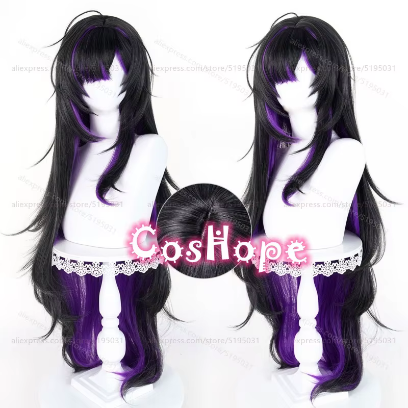 Perruque de cosplay Nikke Label, 100 cm de long, noire et violette mélangée, perruque synthétique résistante à la chaleur pour Halloween, carnaval, fête