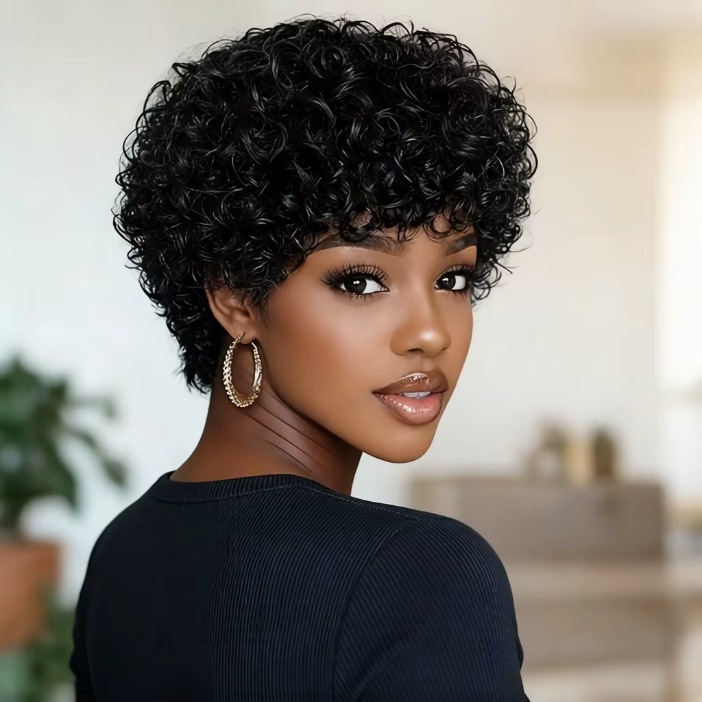 Perruque courte coupe pixie en cheveux humains