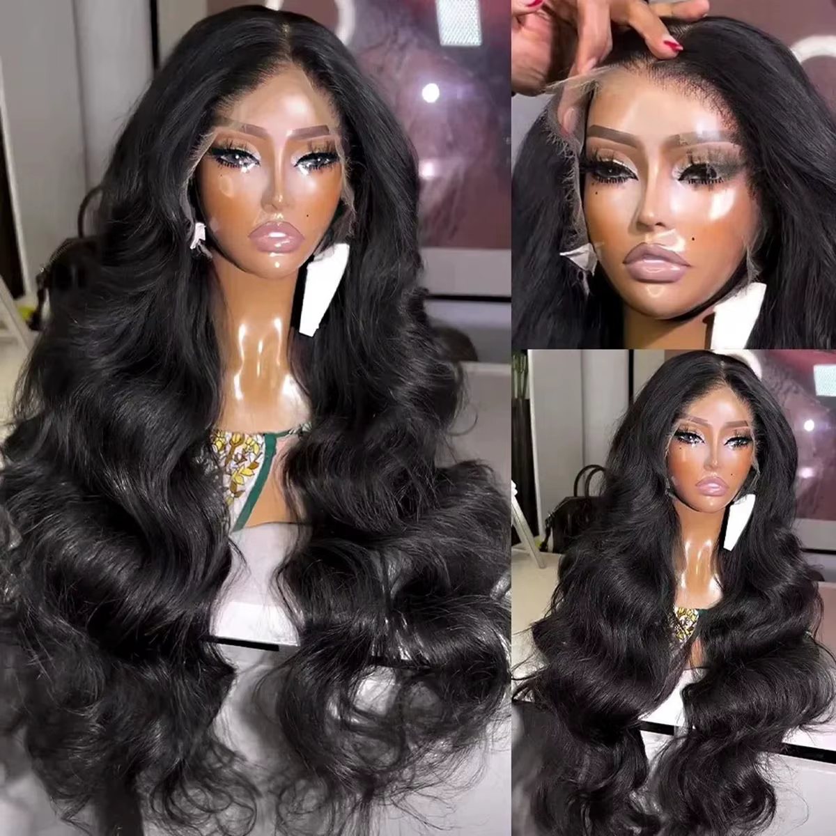 Perruque Lace Frontal Wig synthétique Loose Wave noire