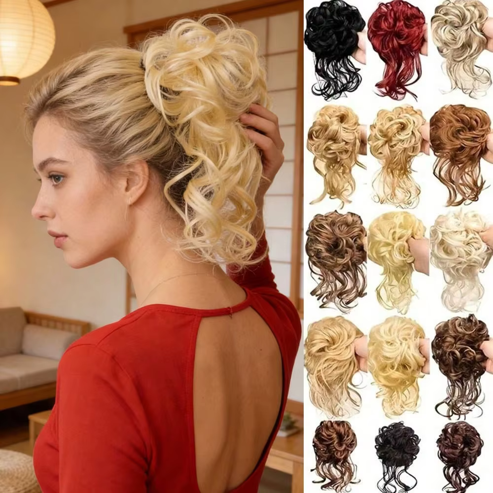 Extensions de queue de cheval synthétiques bouclées et volumineuses avec pince à griffes, postiche chignon désordonné pour usage quotidien