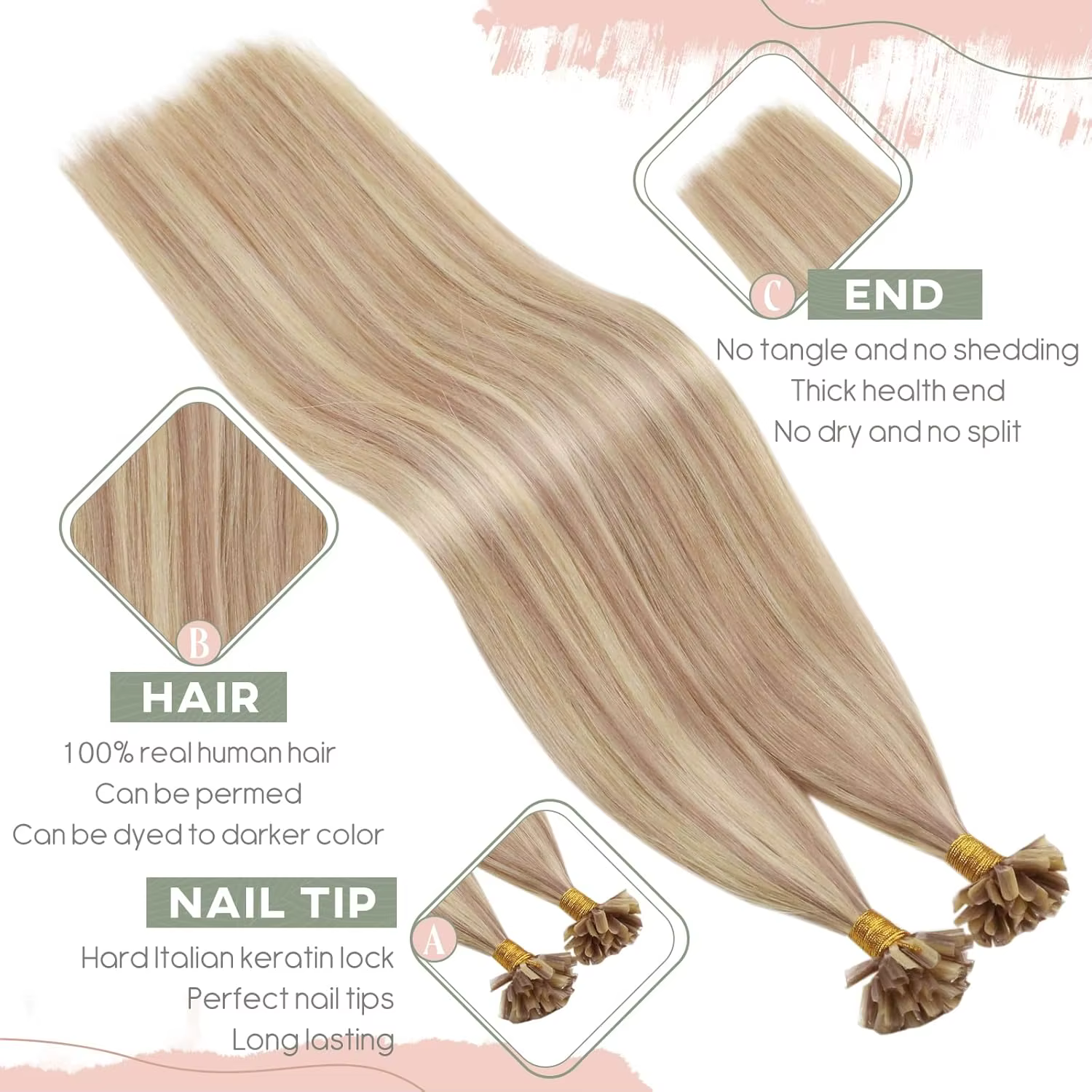 Extensions de cheveux Ugeat U Tip Capsules Kératine Pré-collées
