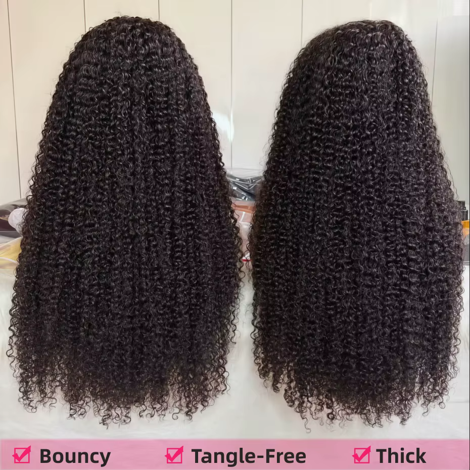 Perruque mi-tête bouclée crépue en cheveux humains pour femmes