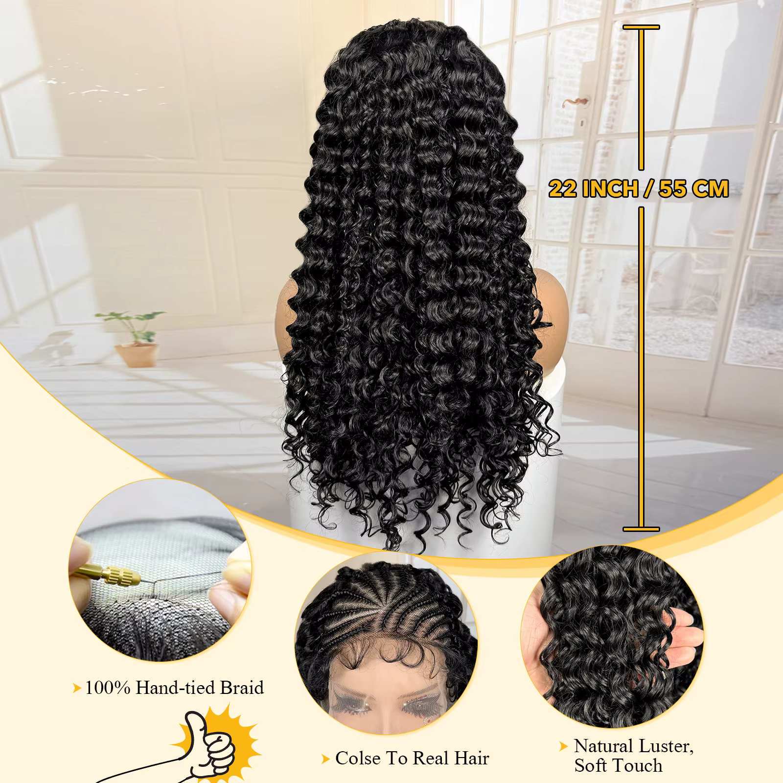 Perruque synthétique tressée en cornrows avec dentelle frontale 13x6