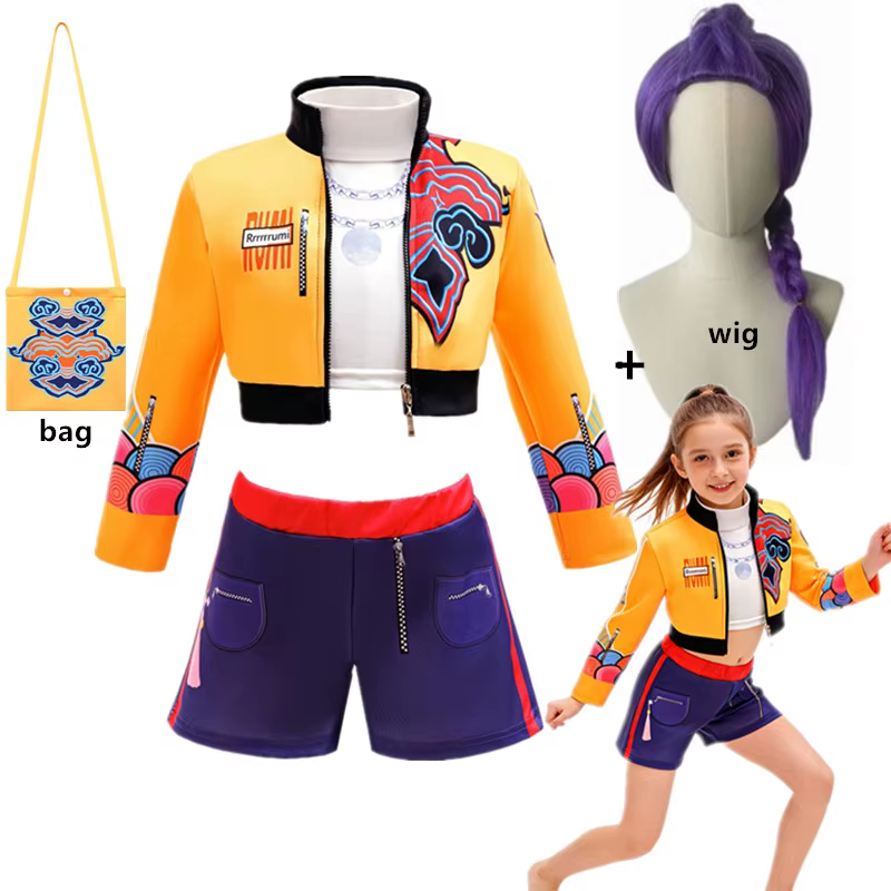 KPop Rumi Cosplay Costume perruque sac enfants filles Halloween carnaval bande dessinée-con fête jeu de rôle tenues