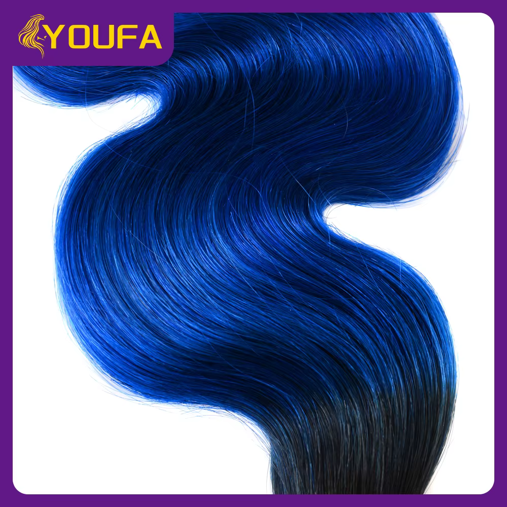 1B bleu vague de corps cheveux humains armure paquets 10-28 pouces 3/4 pièces Lot Ombre