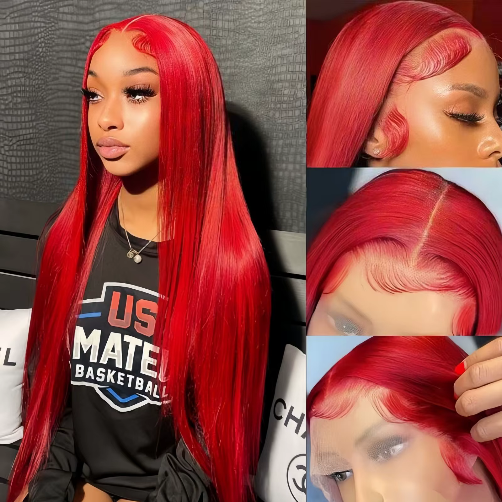 Perruque Lace Front Wig Synthétique Rouge Bordeaux