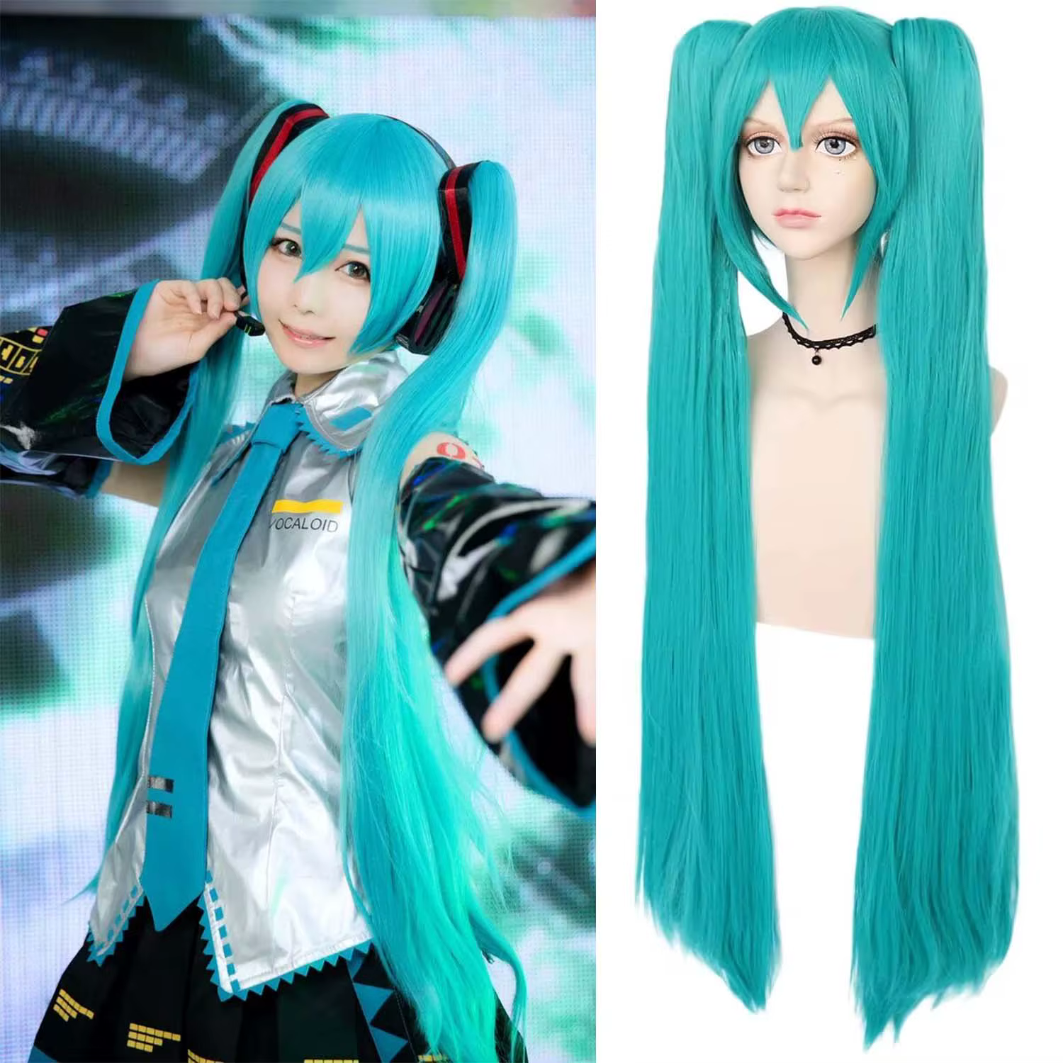 Perruque verte synthétique Cosplay vert sarcelle