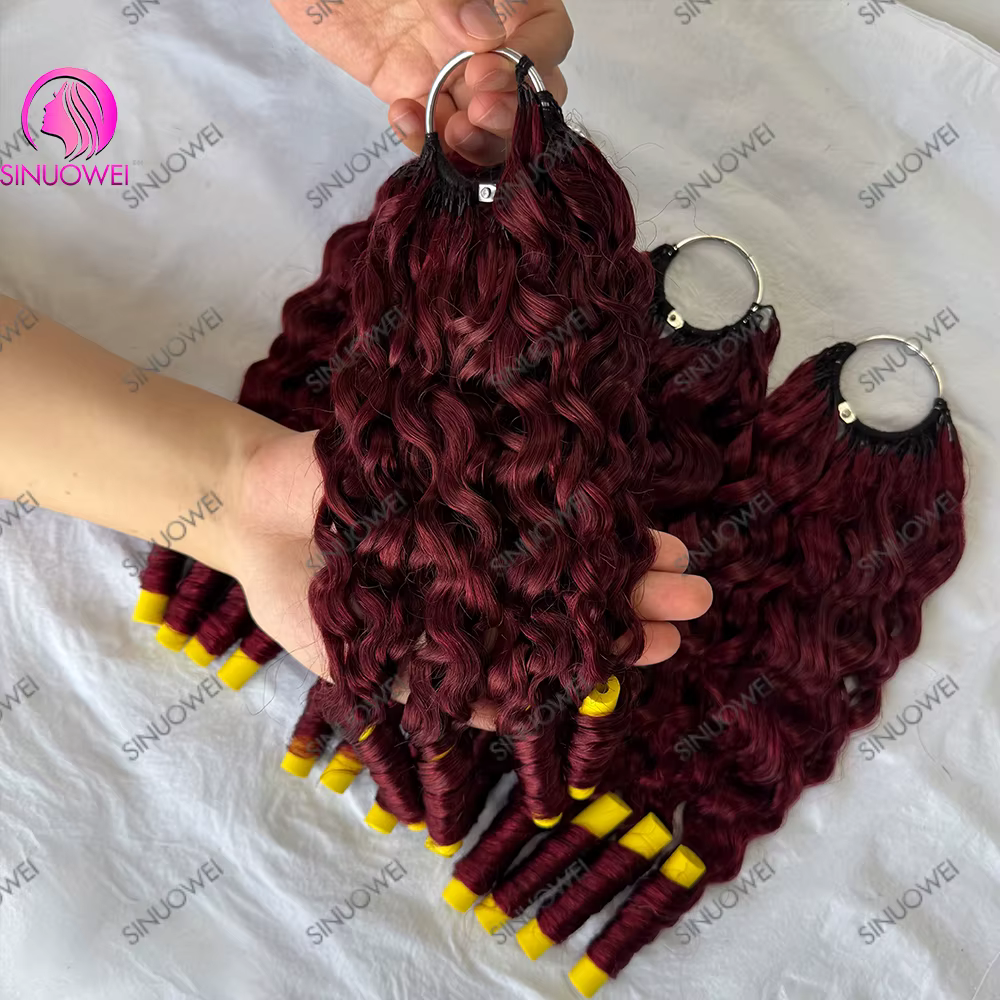 # Extensions de cheveux humains Remy bouclés à la kératine 99J Bourgogne Birmanie pour tresses au crochet sans nœuds pour femmes