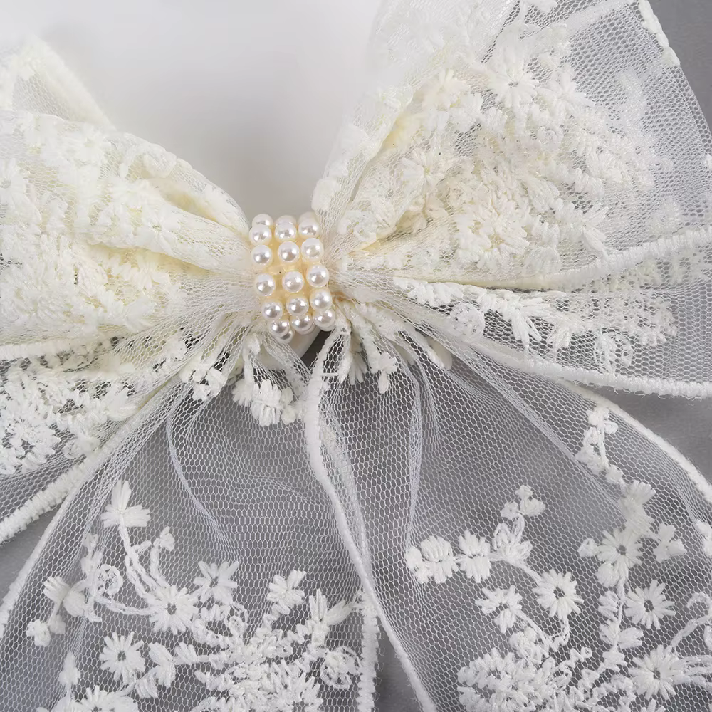 Pince à cheveux en dentelle avec nœud de fleur pour femmes