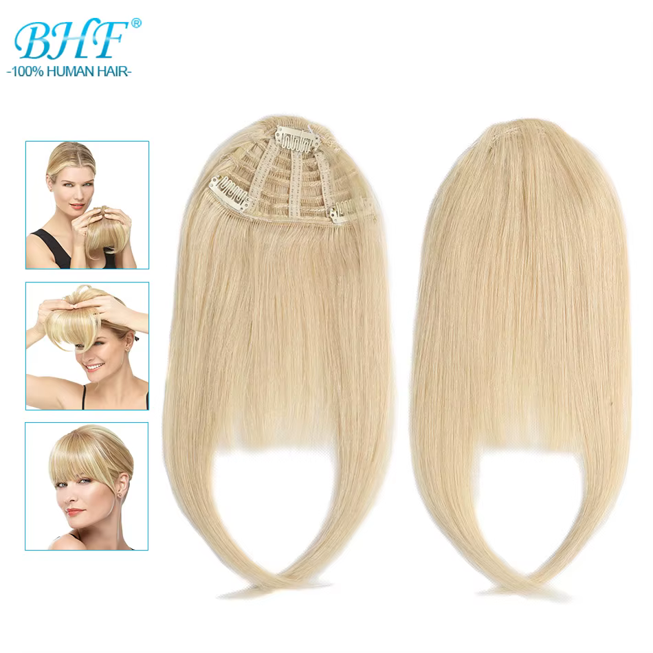 BHF-Frange de cheveux humains avec tempes, frange naturelle, 3 clips