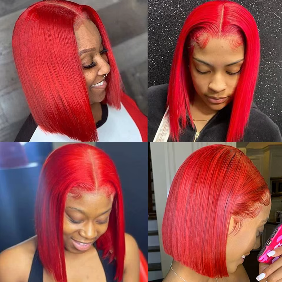 Perruque Bob rouge cheveux humains droite courte Bob dentelle perruques pour les femmes noires brésiliennes pré-épilées