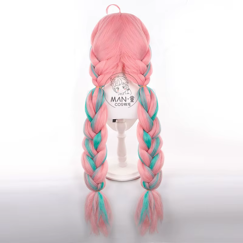 Genshin Impact Varesa Cosplay perruque 98 cm rose vert tressé coiffure