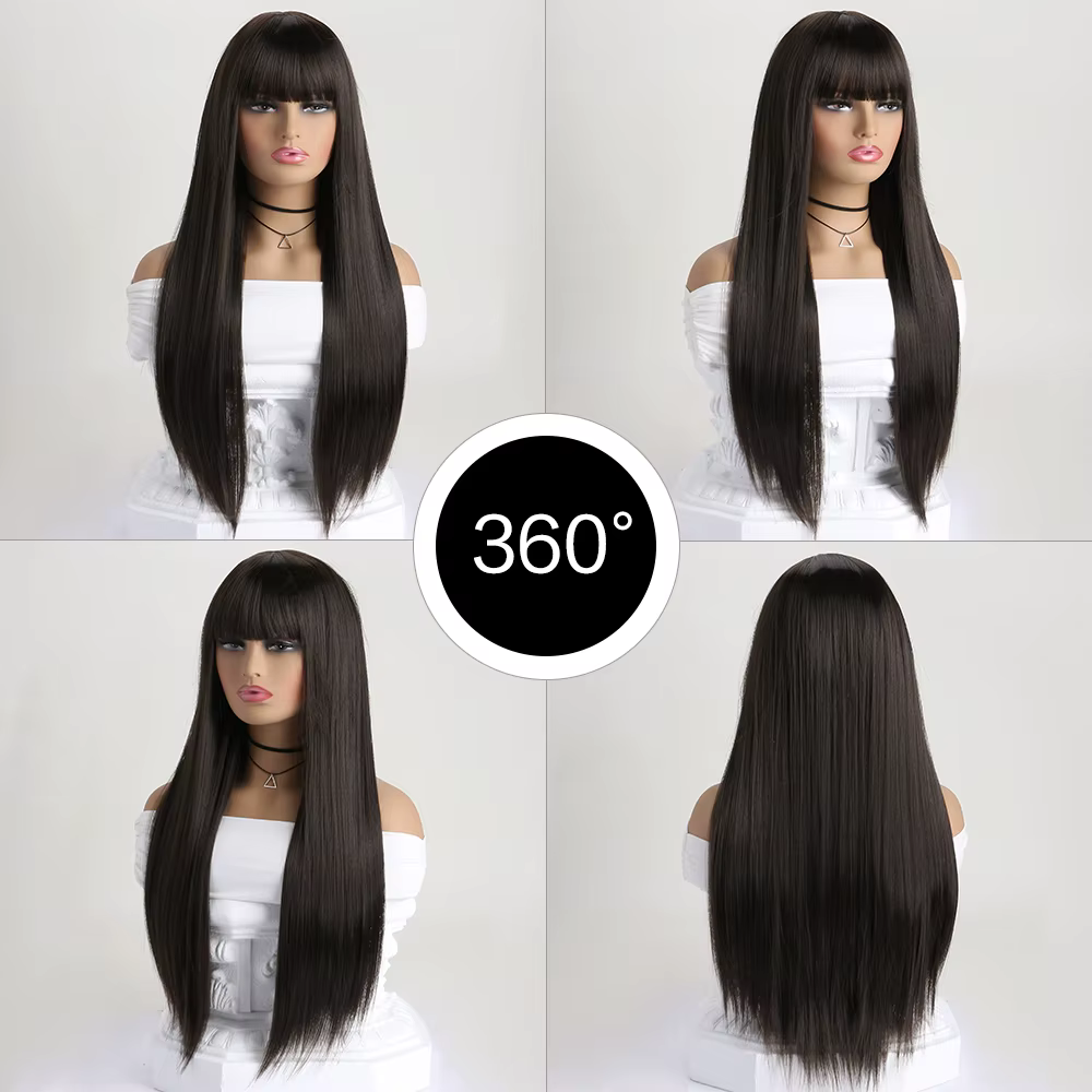 Perruque synthétique longue et lisse de 26 pouces pour femmes