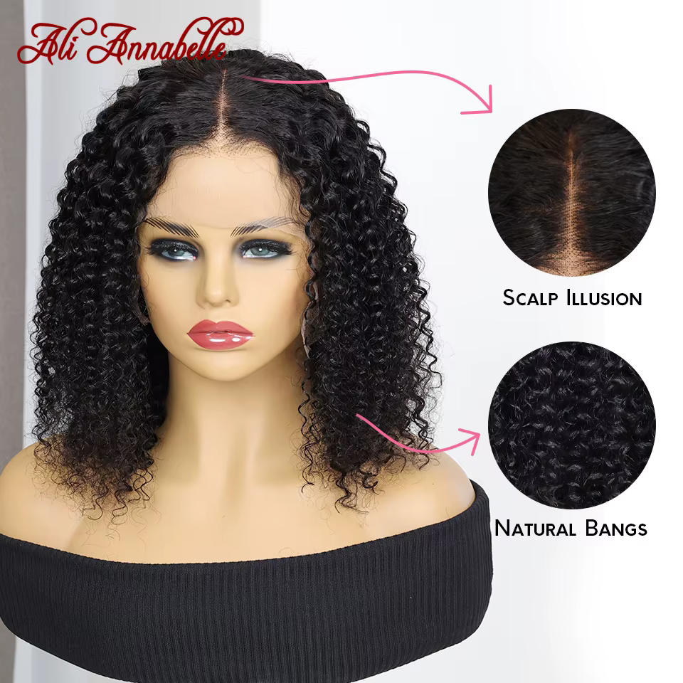 Ali Annabelle court Bob crépus bouclés 13x4 dentelle frontale perruque cheveux humains
