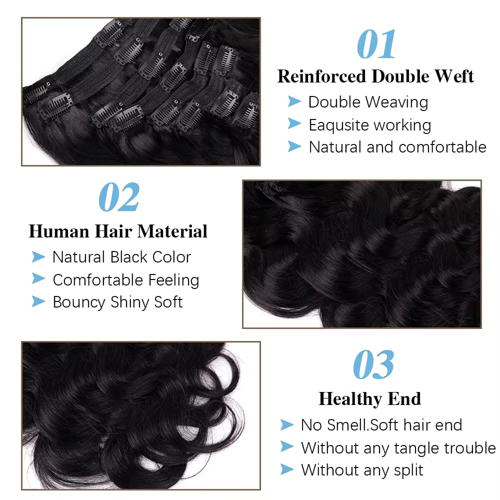 Extensions de cheveux brésiliens naturels Body Wave à clipser pour femmes
