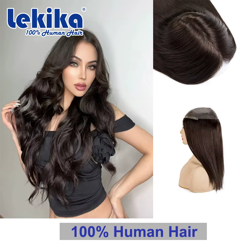 PU femmes toupet postiches 100% perruques de cheveux humains épingles