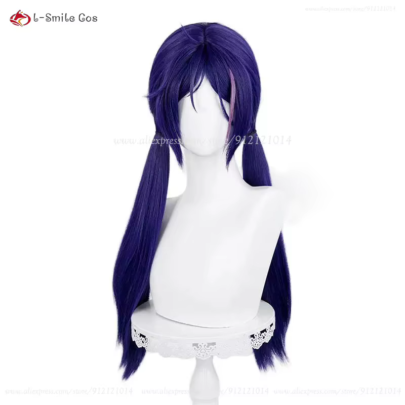 Jeu Mita fou Cosplay perruque 60 cm bleu violet mixte style queue de cheval perruques