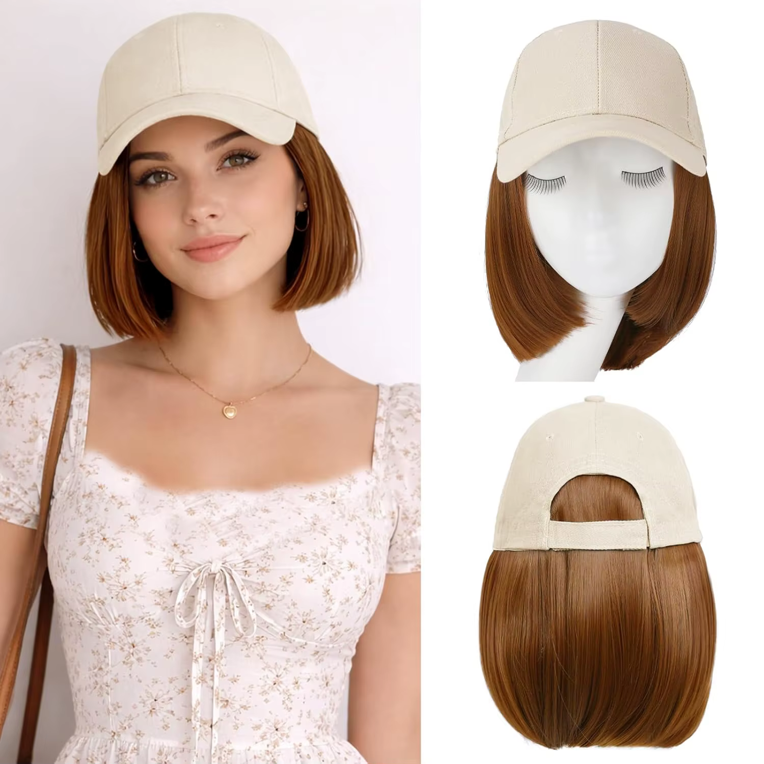 Casquette de baseball avec extensions de cheveux pour femmes