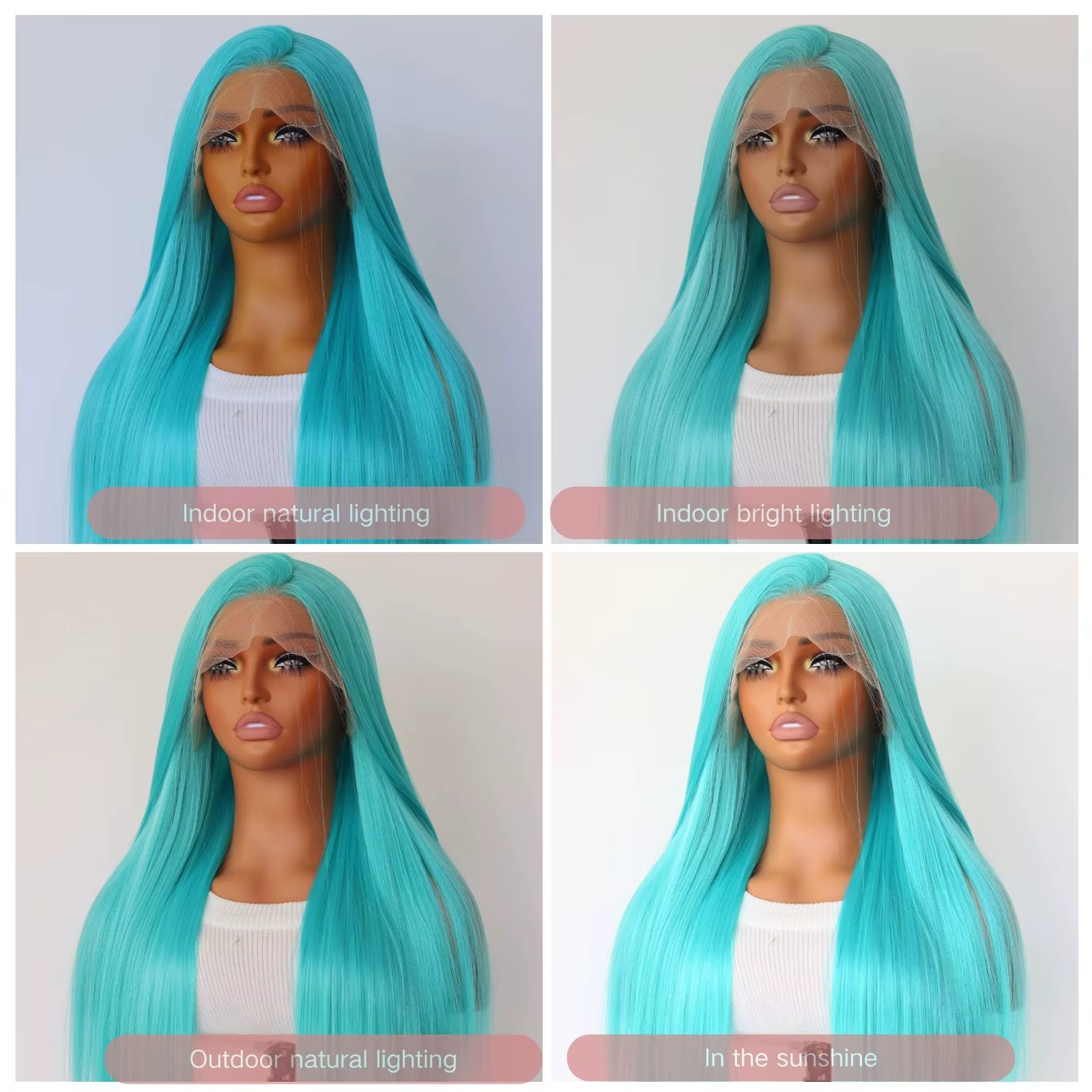 Perruque Lace Front Wig synthétique de couleur bleu menthe