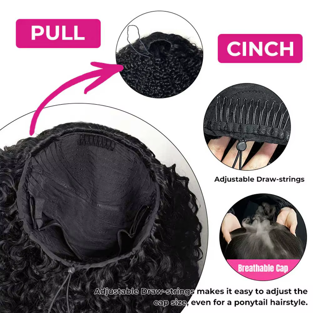 Demi-perruque en cheveux naturels InvisiFit Strap Blonde Highlight Kinky Curly 3-en-1 à cordon de serrage