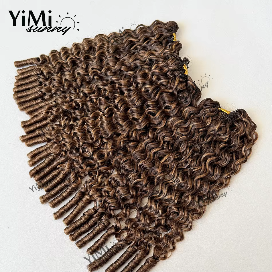 Extensions de cheveux humains bouclés birmanes 4/27/30 en plumes