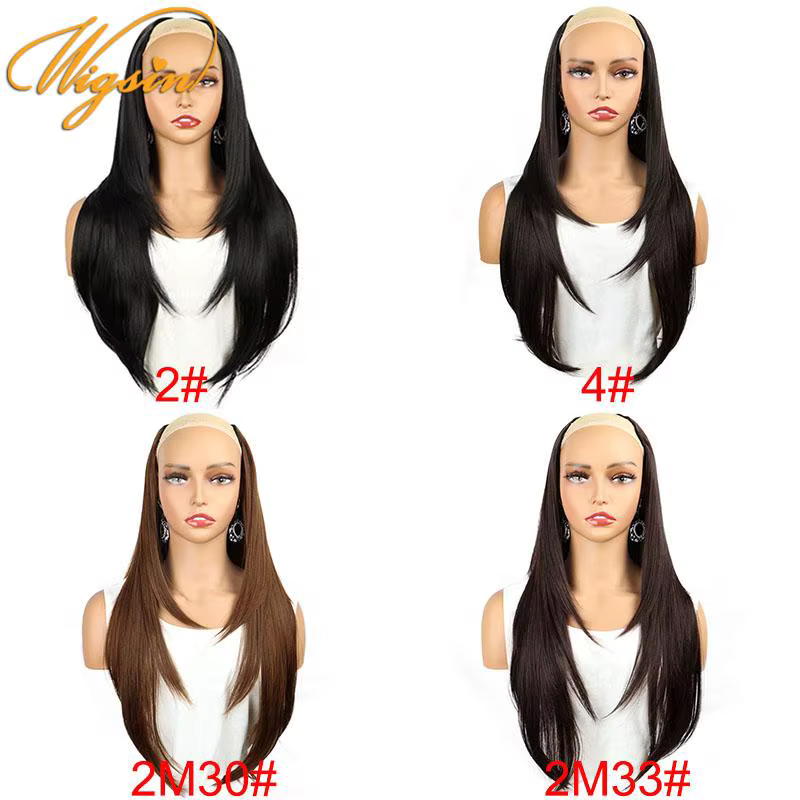 WIGSIN synthétique 55 cm en forme de V couches 4 Clips Extension de cheveux longs raides naturel Invisible postiche perruque pour les femmes