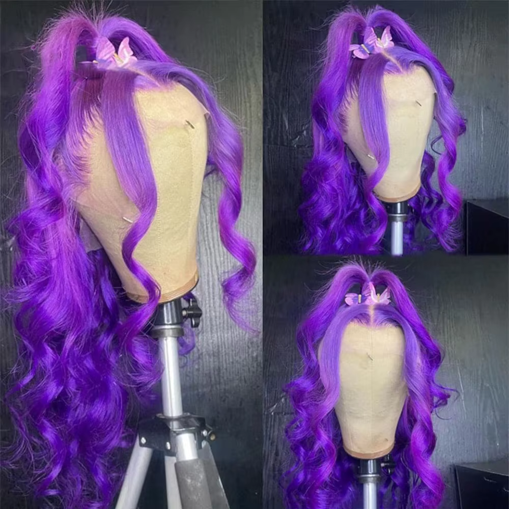 Perruque violette longue bouclée naturelle ondulée pour femmes