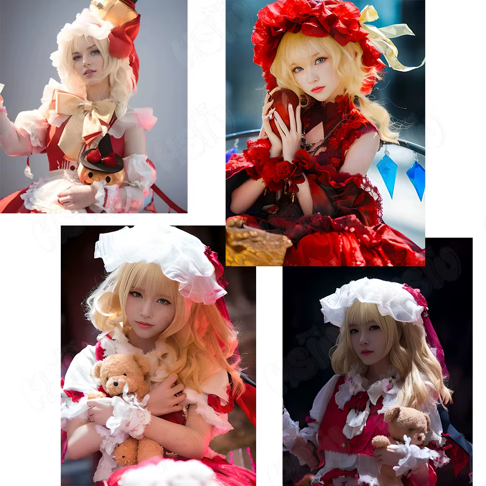 Perruque de Cosplay Flandre Scarlet HSIU 70CM, cheveux longs jaunes, perruque synthétique résistante à la chaleur, Anime Touhou Project Flandre Scarlet Cosplay