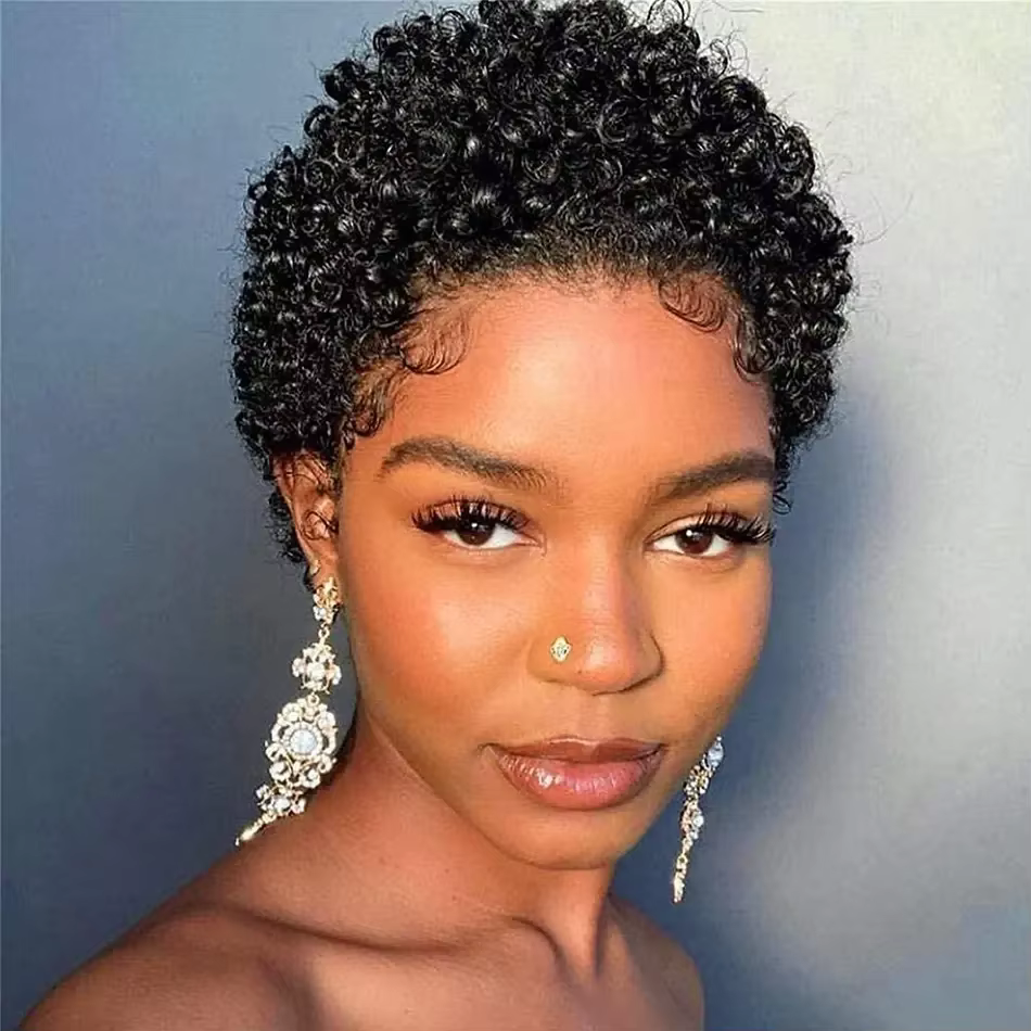 Perruques de cheveux humains Remy coupe lutin pour femmes