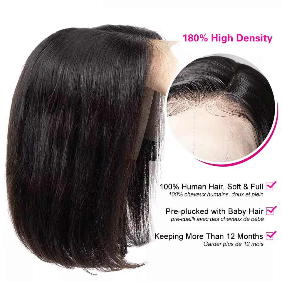 Perruques de cheveux humains sans colle perruque Bob droite brésilienne 5x5