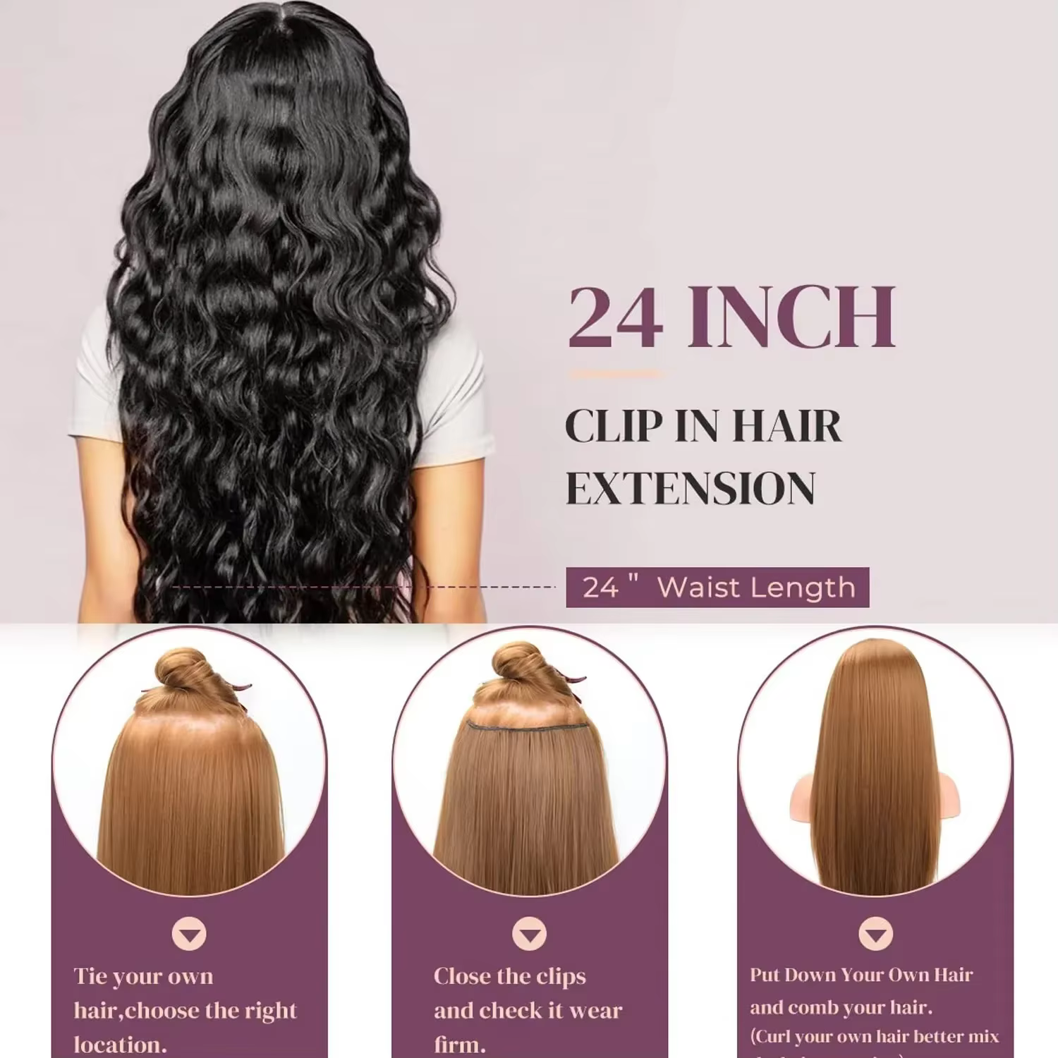 Extensions de cheveux à clipser, 16 clips, 22 pouces de long, extensions de cheveux ondulés pour femmes, extensions de cheveux synthétiques pour tête entière