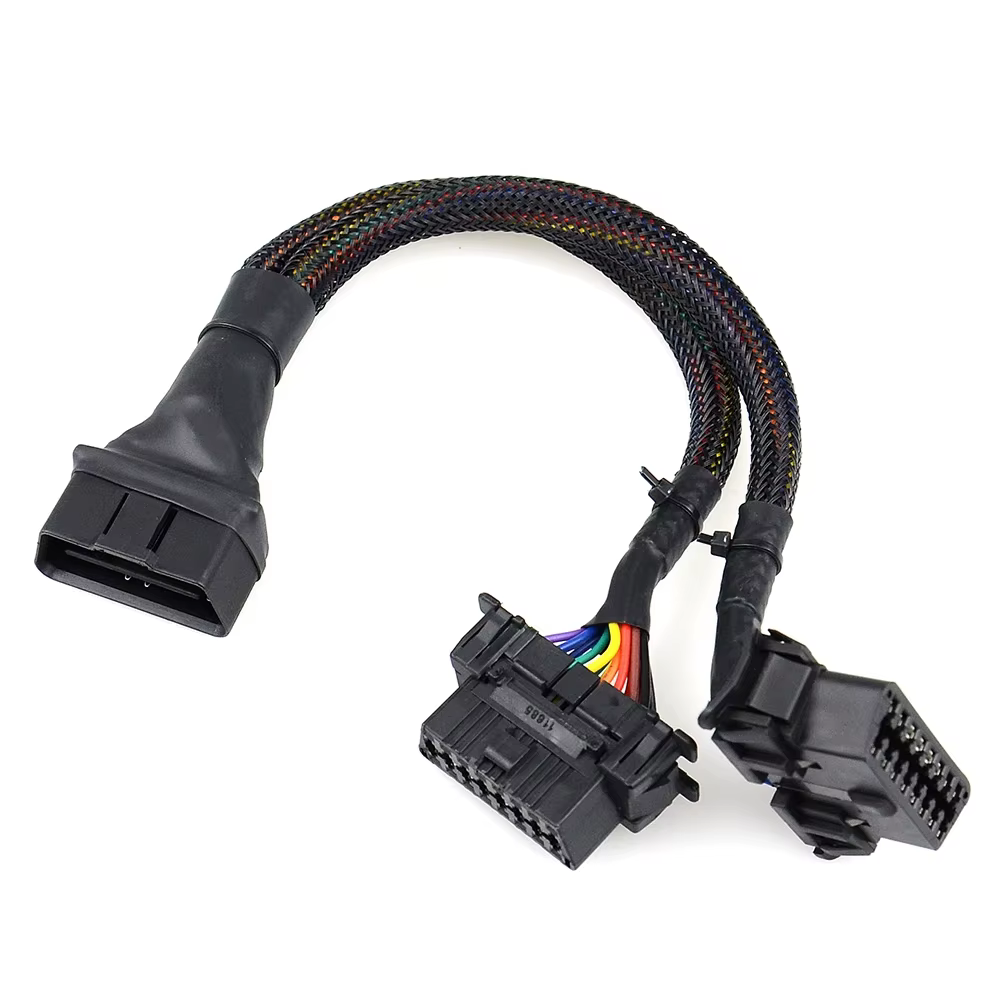 Câble d'extension coudé OBD2 mâle vers double femelle 2026 avec 16 broches, compatible avec l'adaptateur d'extension OBD2 1 entrée 2 sorties