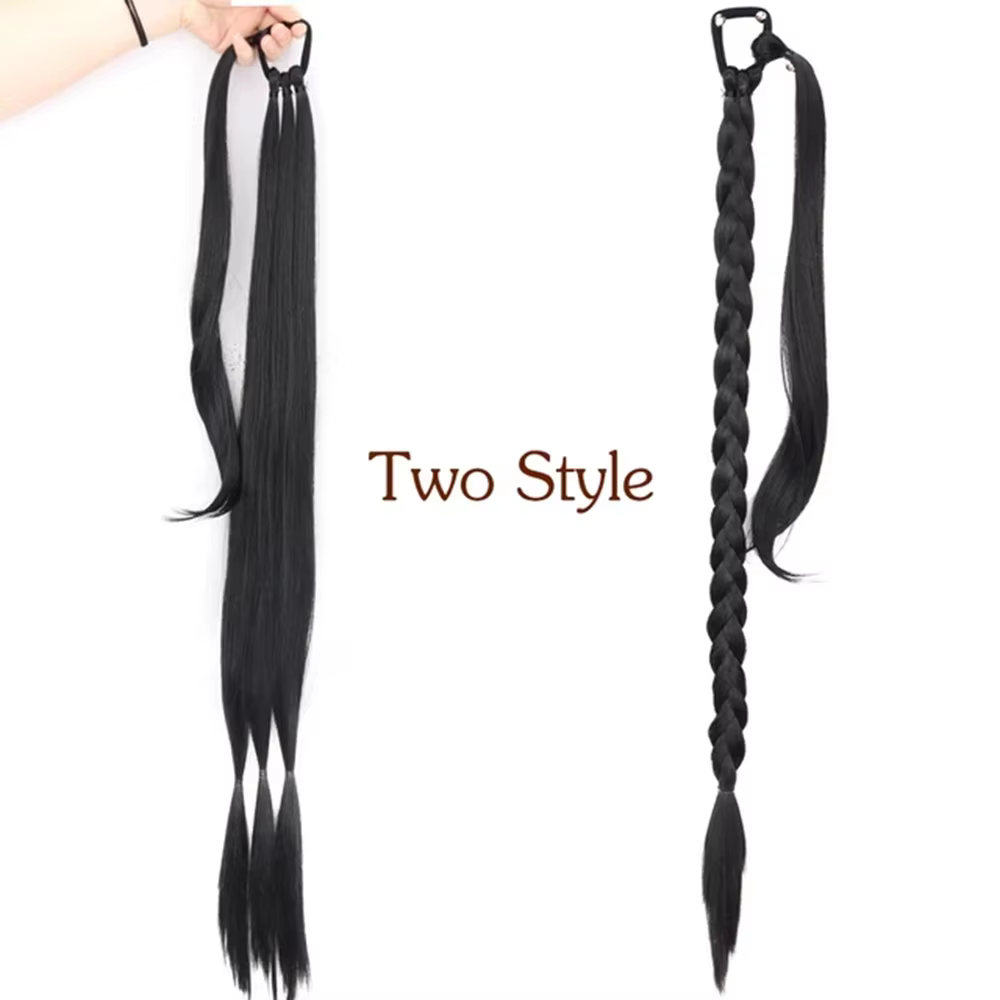 30 pouces synthétique longue tressée queue de cheval cheveux bricolage droite enrouler autour