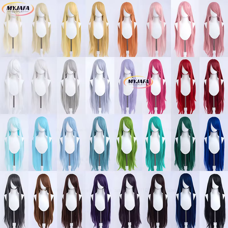 Perruque de Cosplay synthétique longue et lisse de 100cm