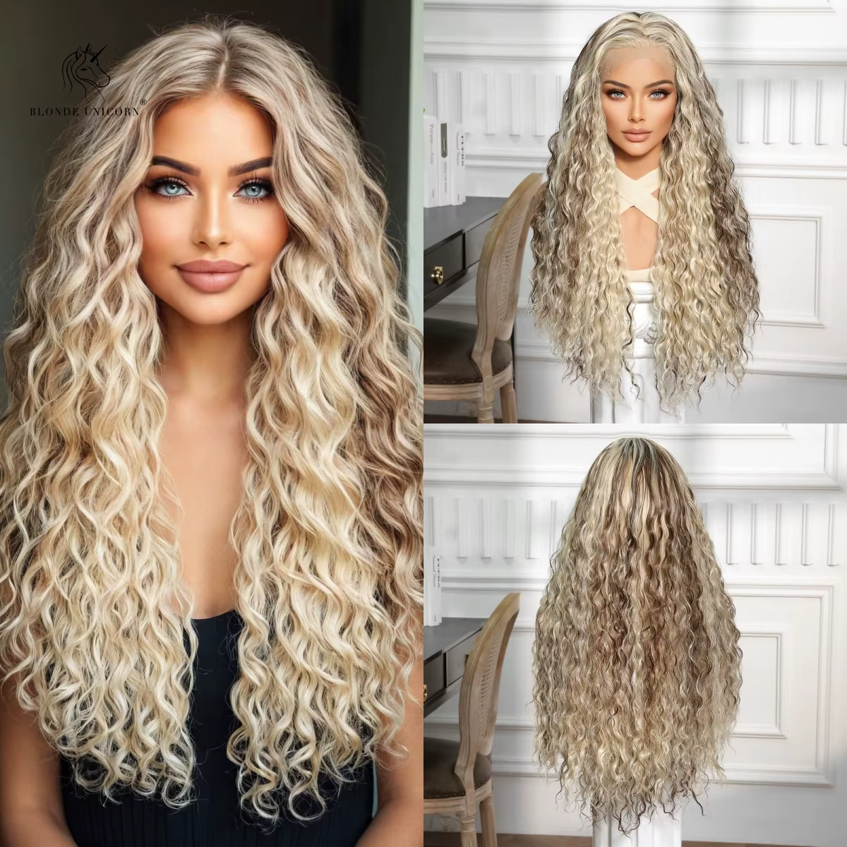 Perruque Lace Front Wig bouclée licorne Blonde pour femmes