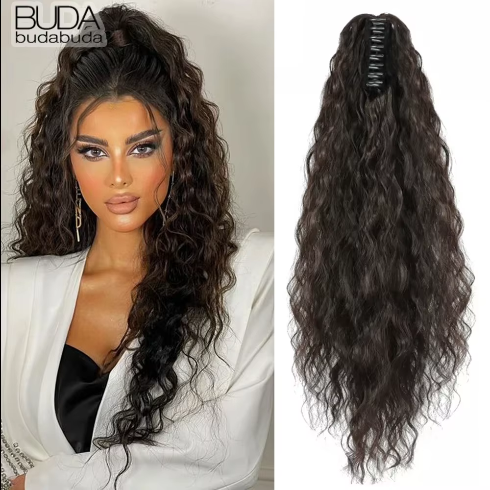 Extensions de cheveux bouclés ondulés queue de cheval longue pince à griffe synthétique
