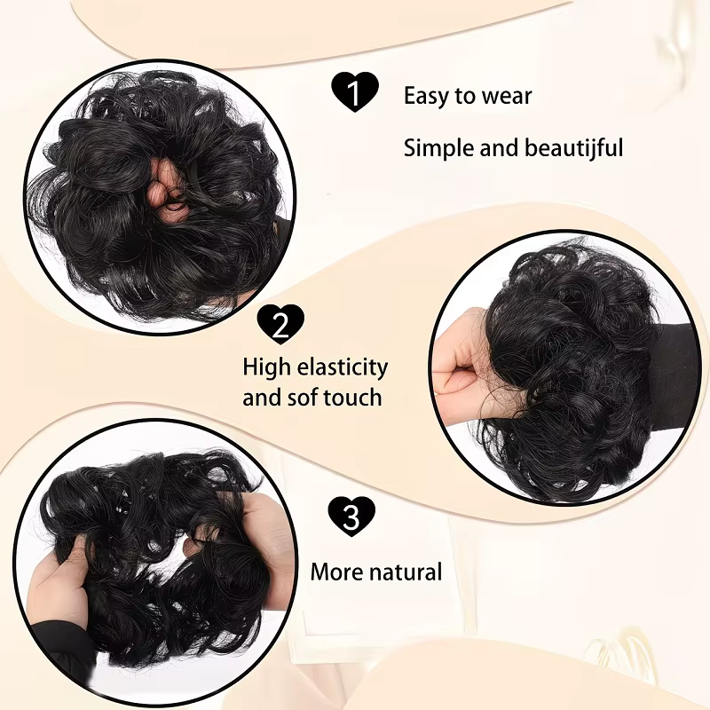 Extensions de chignon synthétiques bouclées courtes et désordonnées pour femmes
