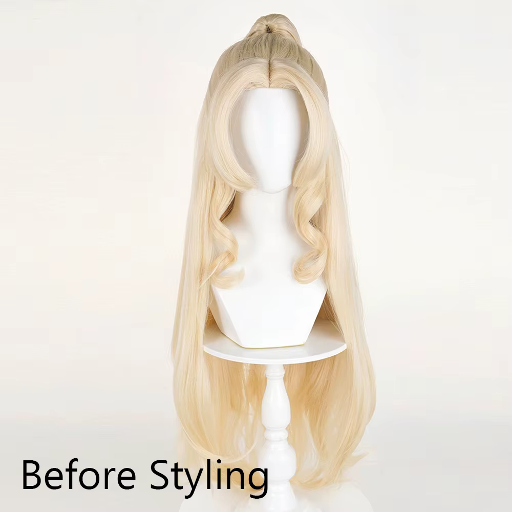 Perruques synthétiques longues ondulées blondes, partie centrale avec Clip queue de cheval, perruque moelleuse de Cosplay de jeu animé pour fête quotidienne