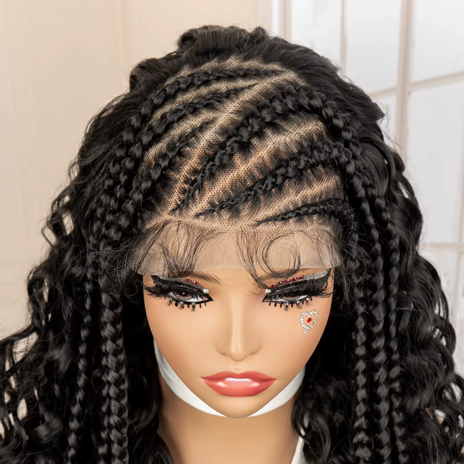26 pouces synthétique Cornrow tressé perruque 13x6 dentelle frontale bouclés tressage perruque tresses africaines cheveux perruques pour les femmes noires